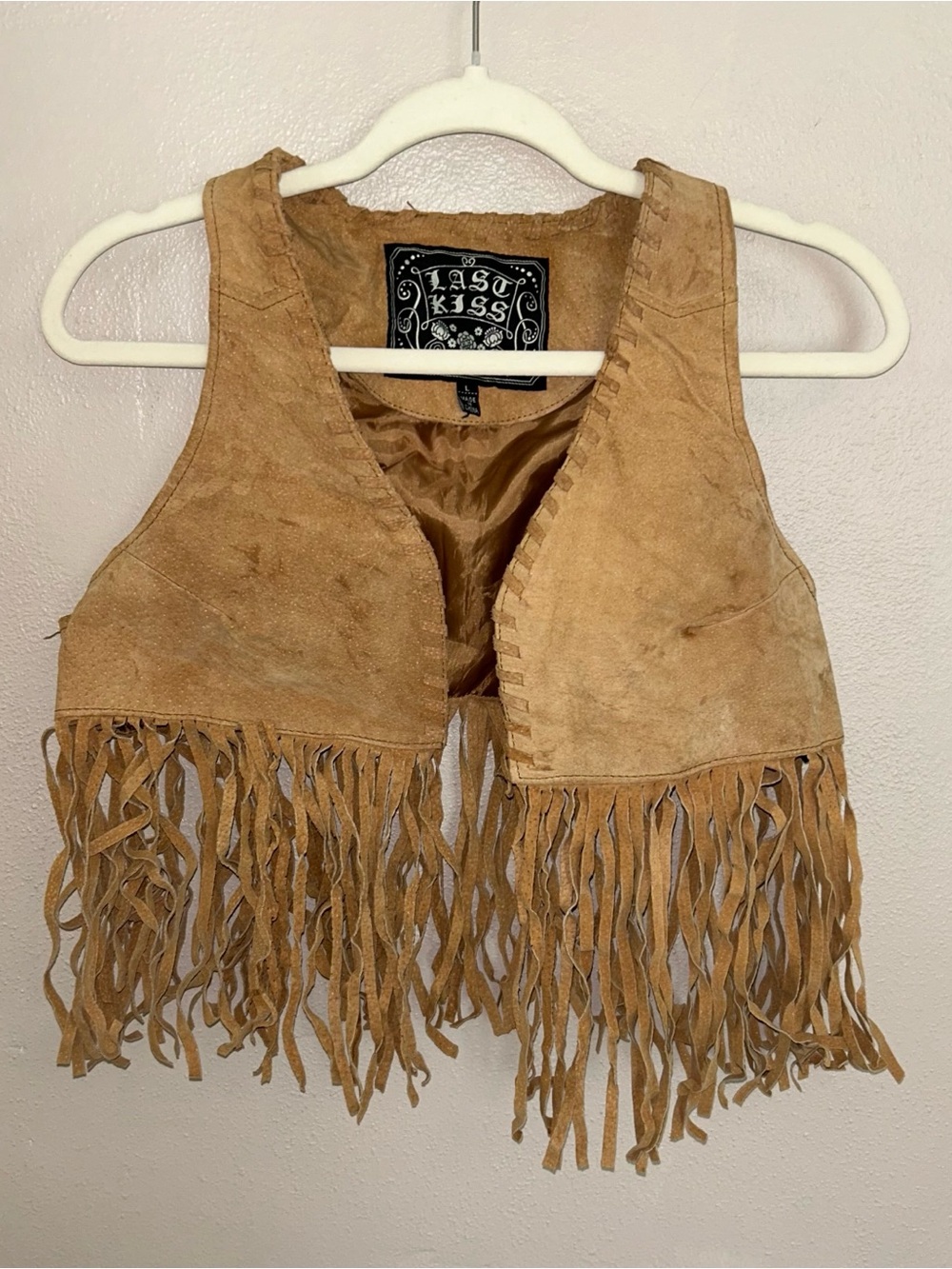 Last Kiss Suede Fringe Vest in Tan